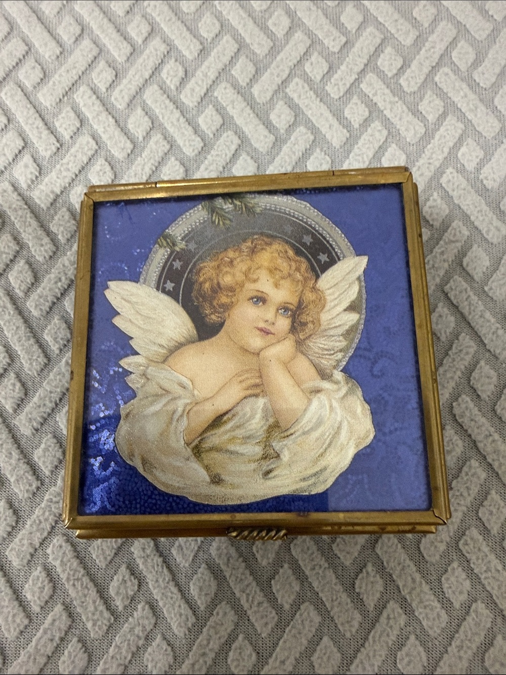 Vintage 1993 Enesco Foil Art Angel Trinket Jewelry Box Thomas Cathey Collection
